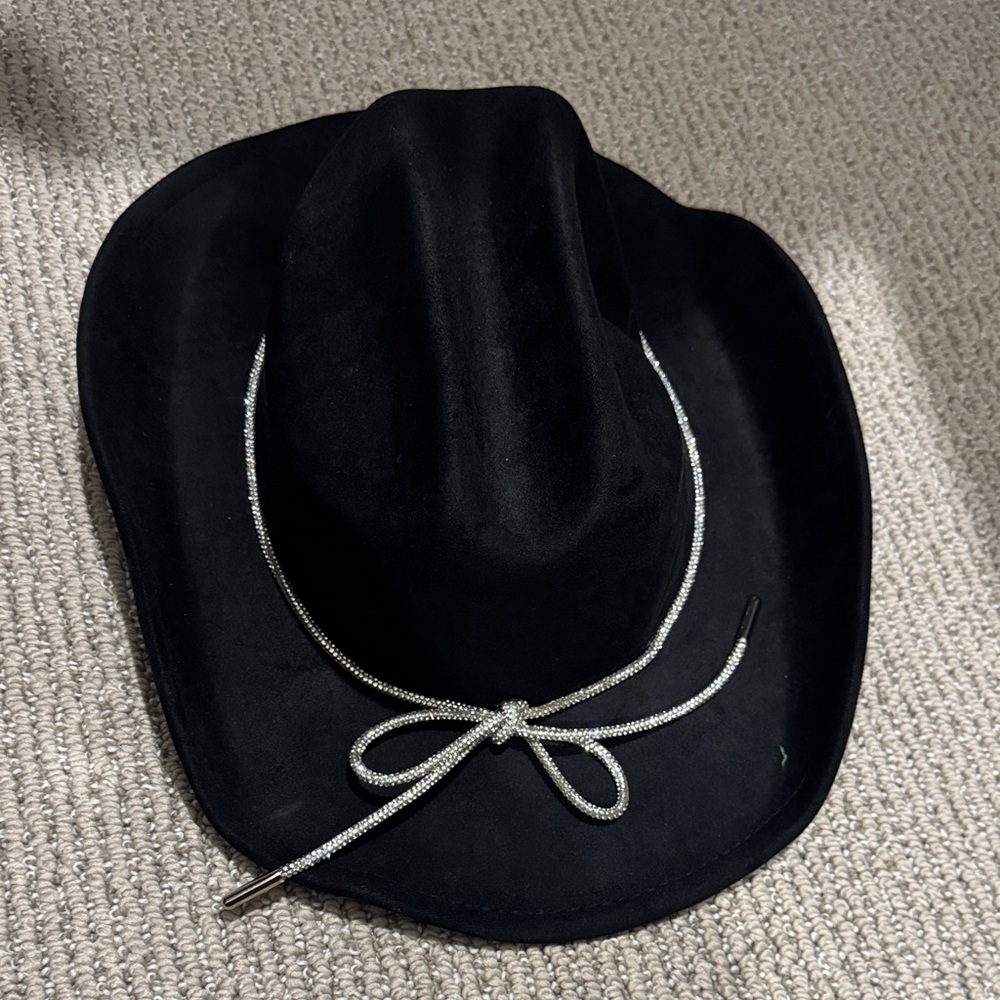 Black Cowboy Hat with Silver Rhinestone Trim